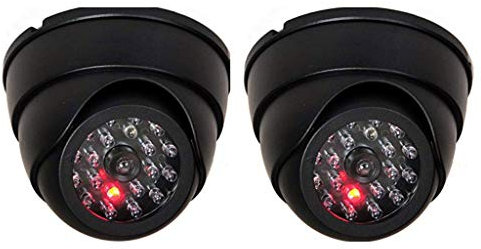2 cámaras falsas O&W Security con objetivo y LED intermitente como cámara falsa, videovigilancia en interiores y exteriores