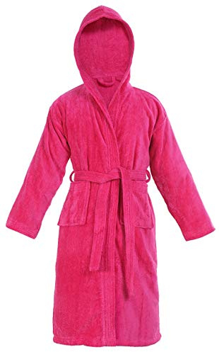 Sapphire Collection Kids 100% Cotton Bathrobe Hooded Terry Towelling Shawl Collar Bath Robe Bath Robe Dressing Gown 7 Colours Age 8-14 (AGE 10-12, Fuchsia)
