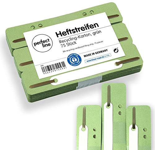 perfect line - 75 Heftstreifen Pappe, recycling Karton, 250 g/m², Farbe Grün, Made in Germany, Heftlaschen Blauer Engel zertifiziert