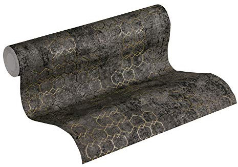 Carta Da Parati Luxury New Walls Urban Grace A.S. Création Carta da parati tessuto non tessuto 10.05 m x 0.53 m Nero Oro Prodotto in Germania 374246 37424-6