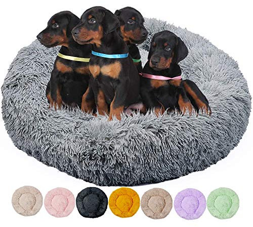 Yurun hundebett kleine Hunde, Deluxe orthopädisches hundebett mit kuscheligem Plüsch, Donut Cuddler Haustierbett atmungsaktiv, für kleine Hunde und Katzen (Dunkelgrau,50CM)