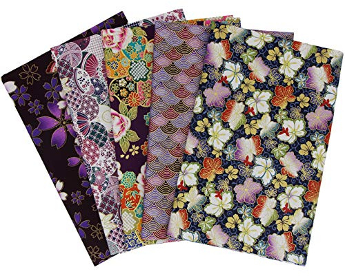 aufodara 5er Baumwollstoff Paket 50x50cm Stoffe zum Nähen Patchwork Lila | Japanische Stil gedruckt Blumen Gold Muster Bronzing Stoffpaket 100% Baumwolle Stoffe zum Nähen Quilten DIY Basteln