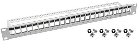 HMF 66445-07 UTP Keystone - Panel de conexión para armario de servidores (19 pulgadas, 1U, 24 puertos RJ45), color gris claro
