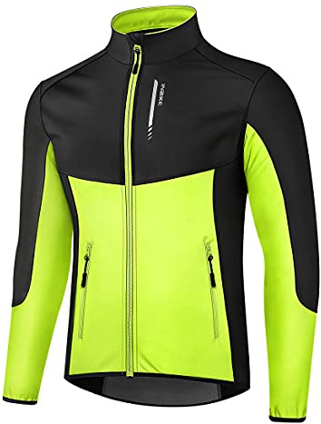 INBIKE Fahrradjacke Laufjacke sportliche softshelljacke warm winddicht wasserdicht MTB Laufen Joggen Bergsteigen Herren Stehkragen mit 2 Taschen Grün&Grau | mit 2 Taschen Warm Atmungsaktiv MTB Laufen Joggen Bergsteigen Stehkragen Fahrradbekleidung