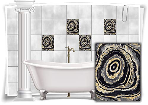 Medianlux Fliesen-Aufkleber Folie Marmor Öl Ölfarben Abstrakt Schwarz Grau Gold Bad WC Deko Küche, 12 Stück, 20x25cm m23m89h-139759