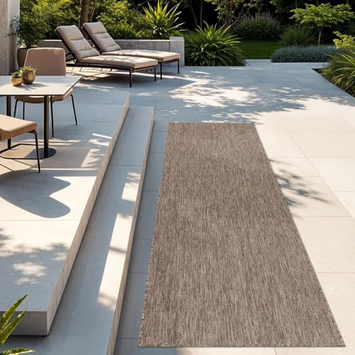 TT Home Teppich Für Outdoor Wetterfest Küchenteppich Balkon Terrasse Unifarbenes Design Modern, Farbe: Taupe, Größe:80x150 cm