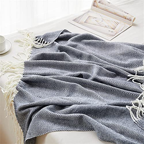 YSLJW Wohndecke, Weich Strick Quaste Sofadecke Schlafdecke Decke Wolldecke Kuscheldecke (StahlBlau,130x170cm)