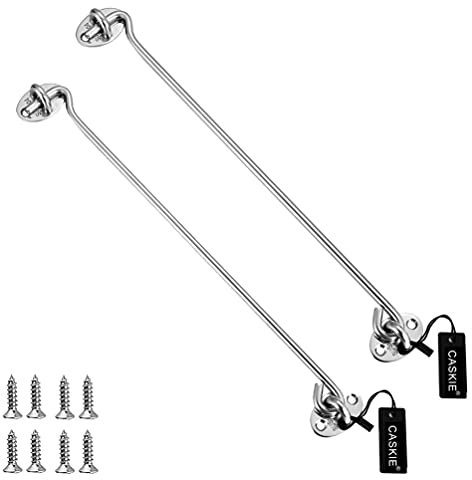 16 inch Cabin Hook and Eye 2PCS Made of 304 Stainless Steel, Heavy Duty Hook and Eye Lock for Shed, Gate and Garage Door - CASKIE