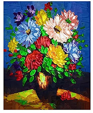 Malen nach Zahlen Ölgemälde nach Zahlen Blumenvase auf Leinwand mit handgemachter Zeichnung Ölbild Färbung nach Zahl Dekor Wandkunst (ohne Rahmen) 40x50cm