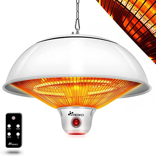 TRESKO Riscaldatore ad infrarossi per soffitto 1500W | Riscaldatore elettrico | Riscaldatore per patio per interni ed esterni | Stufa Elettrica Terrazza (Bianco)