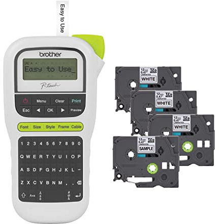 Brother P-Touch, PTH110BP, Easy Portable Label Maker Bundle (4 Label Tapes Included), White, Small