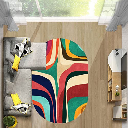 Rururug Teppich Oval Moderner Läufer Orientteppich Kurzflor Flur Schlafzimmer Küche Wohnzimmer rutschfest Waschbar,rot grün blau gelb Farbe Art, Oval 80 x 140 cm