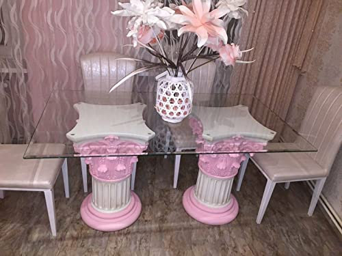 Bavary Lola Esstisch Glastisch, Säulentisch, Designertisch Wohnzimmertisch Kanzleitisch, Praxistisch 100% Handgefertigt Antik Stil Retro