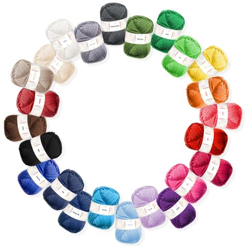 Acrylic Yarn Skeins 24 x 50g - 2400 Yards - Yarn for Crocheting - Soft Crochet Yarn for Knitting and Crafts - Multicolored Crochet Craft Yarn for Adults and Kids - 24 Pack