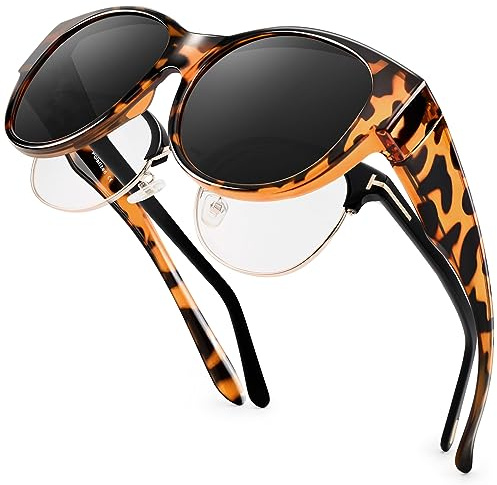 Paukis Polarized Sunglasses Over Glasses Women, Fit Over Glasses Sunglasses,Cat Eye Trendy Sun Shades UV400 Protection