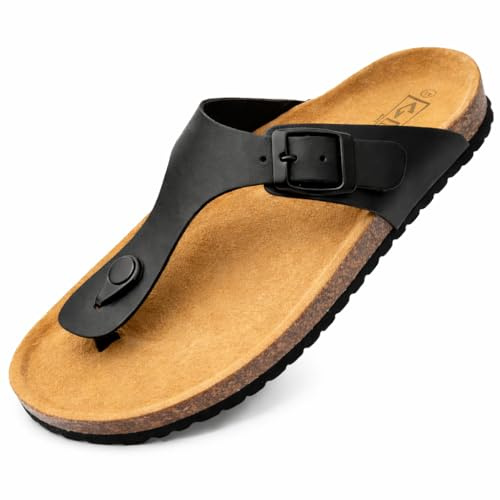 GONKOS®, Sandali in Pelle, Sottopiede Anatomico in Sughero, Vera Pelle, Sughero Naturale, Fibbia Regolabile sul Piede, Infradito Unisex, Sandali di Qualità Made in Spain, Colore Nero Taglia 38