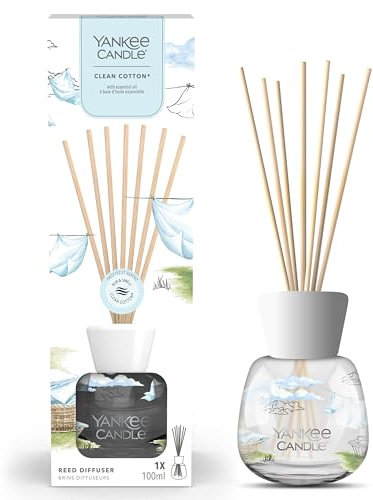 Yankee Candle Signature Diffusor mit Rattanstäbchen | Clean Cotton | 100ml | bis zu 10 Wochen Duft | Recycelbare Verpackung | Perfekte Geschenke für Frauen