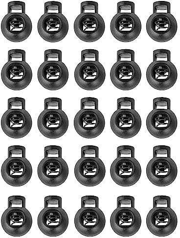 DOJA Barcelona | Tope Cordon Redondo | Negro | Pack 25 | 22mm | Cierre Cordones Plastico | Bloqueador de Cordones | Cierre Cordon Elastico Bolsos Deportivos, Chaquetas, Mochilas | Cierres Cordones