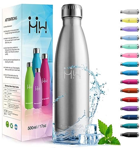 HoneyHolly Trinkflasche Edelstahl, Trinkflaschen Kinder, 500ML BPA-frei, Thermosflasche, Wasserflasche Doppelwandig, Trinkflasche Kohlensäure Geeignet, Water Bottle für Fitness, Gym, Fahrrad