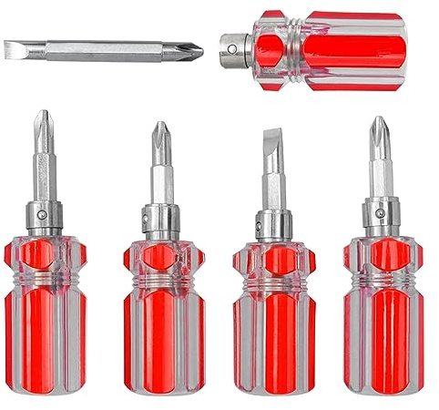 Mesee 5 Pieces Mini Stubby Screwdriver Set 2-in-1 Cross-Head/Flat Head Screwdrivers Interchangeable Phillips & Slotted Screwdriver Bit Dismantle Repairing Tool for Sewing Machine Furniture Bicycle