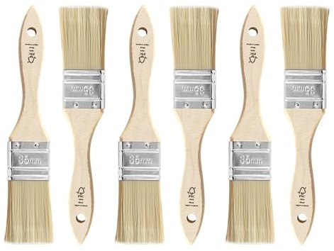 TubeRoo Set di pennelli da pittore, 6 x 35 mm, piccolo pennello piatto per vernici, smalti, oli da parete, acrilico, pennello per vernice, pennello per vernice, pennello per vernice su legno, metallo