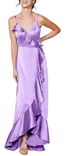 KURFACE Vestidos de dama de honor con volantes y cuello en V formal vestido de noche para invitados de boda, Lila, 42