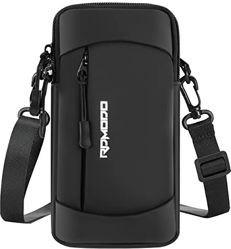 RDMODO Running Armband Phone Holder & Crossbody Shoulder Bag, Arm Band for Phone for Running Walking, Waterproof Phone Pouch for iPhone 16 15 14 13 Pro Max Samsung Galaxy 7.5 Inch（Crossbody Bag Black）