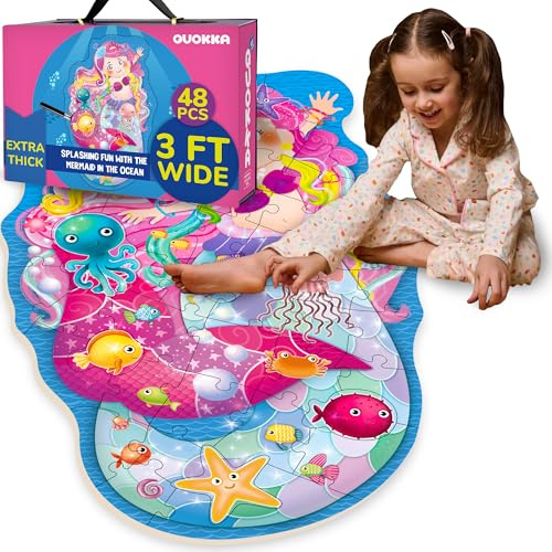 QUOKKA Riesige Bodenpuzzle ab 3 4 5 – 60x90 cm, 48-teilige Puzzle Spiele ab 2 3 4 Jahren – Große Spielzeug ab 3 4 Jahre – XXL Mermaid Geschenk für Jungen und Mädchen 5 6