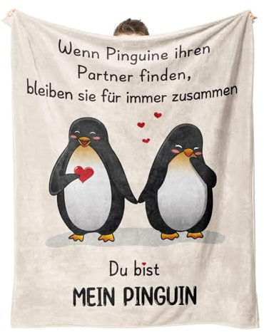 Juratar Jahrestag Geschenk für Ihn Sie, Ich Liebe Dich Geschenke für Frauen Männer, Personalisierte Pinguin Decke, Partner, Valentinstag Hochzeit Geschenke für Frauen Männer 157x132 cm
