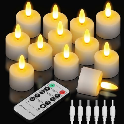 TechKen 12 velas LED recargables con mando a distancia, función de temporizador 4/6H, sin llama parpadeante, para Navidad y Halloween (estilo 1, 12 unidades)