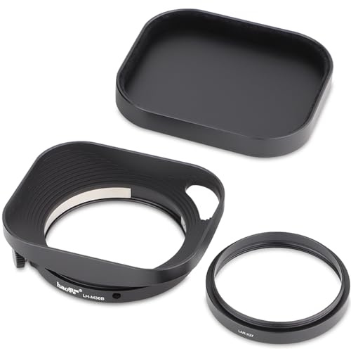 Haoge Gegenlichtblende aus Metall für Fujifilm xf 23 f2.8 Fujinon XF27mmF2.8 R WR Gegenlichtblende, schwarz, Metall-Quadrat mit Metallkappe, auf XE-5, XM5, XT50 Kameragehäuse