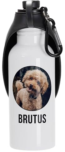 22Feels Personalisierte Hundetrinkflasche für Unterwegs Wasserspender to Go Trinknapf Foto Namen Leckdicht Auslaufsicher Karabiner Tragbare Hundewasserschlüssel Reisen Wandern Gassi (600ml)