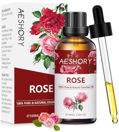AESHORY Rose Essential Oil 100ml, 100% Pure Natural Rose Oil for Diffuser, Humidifier, Aromatherapy, Better Sleep, Skin Care, Perfume & Candle Making