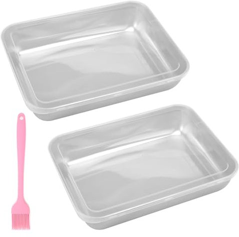 DAKLUNAR Juego de 2 Molde cuadrado de acero inoxidable para tartas, 25 x 19 x 5 cm, perfecto para brownie lasaña pastel apto para lavavajillas y duradero
