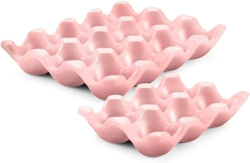 KLUFO Huevera 12 + 6 Bandeja de Porcelana para Huevos Contenedor Organizador de Almacenaje Utensilios Decorativos de Mesa para Frigorífico, Congelador y Encimera de Cocina (Rosa, 2pcs)
