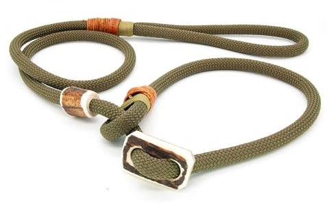 Retriever-Leine/Moxonleine Elegant-Style | handgefertigte Hundeleine aus Tau mit Halsbandfunktion & Horn-Stopper | 10mm – kraftvoll, stilvoll & komfortabel | Training, Alltag & Spaziergang