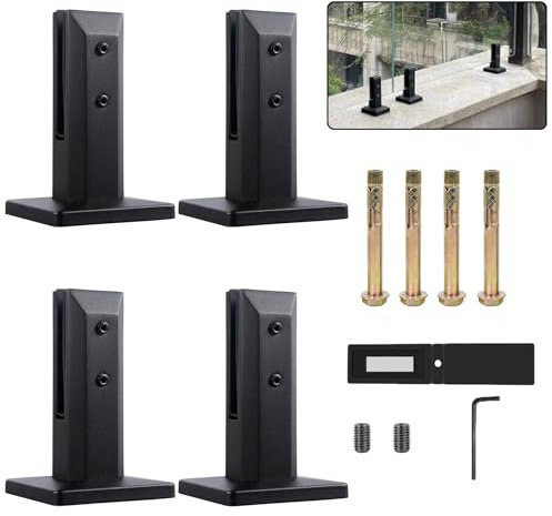 YFJBDKS Pince de Garde-Corps en Verre Robuste, Pince à robinets en Verre carrée Robinet Garde-Corps en Verre Épaisseur du Verre 3/8 à 3/5 Balcon, Balustrade terrasse, Escalier,Noir,4 Sets