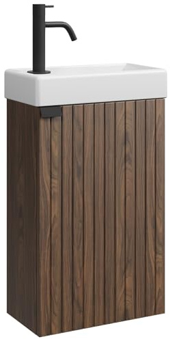 Badplaats Gäste-WC Waschtisch Set Bosco 40 x 22 cm Walnuss Braun - Platzsparende Badmöbel Set mit Waschbecken und Unterschrank