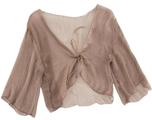 CuLtP Strickjacke Damen elegant Chiffon Achselzucken Für Damen. Sommerlicher Leichter Durchsichtiger Bolero Cardigan. Vorne Geschnürt Elegante Abendjacken Hochzeits Bolero Kleider Cover Ups