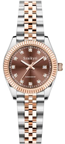 Szaikyri Mujer Clasico Reloj con Grana de Acero Inoxidable Sólida Resistente al Agua Relojes de Vestir para Damas (Rosegold Brown)