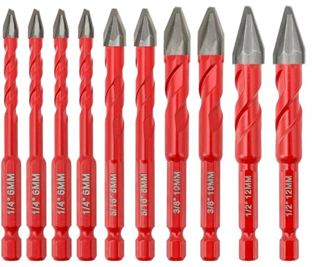 FOCSTOL Set Punte Trapano a Secco - Set Punte in Carburo con con Codolo Esagonale a Cambio Rapido per Legno Plastica Ceramica Piastrelle Materiale Morbido 10 pezzi (6mm*4+8mm*2+10mm*2+12mm*2)