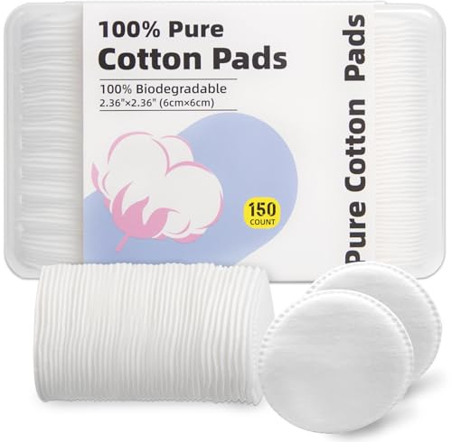 Boxed 100% Cotton Rounds for Face (150), Dual-Texture, Soft, Lint-Free Makeup Remover Pads, Hypoallergenic, Highly Absorbent