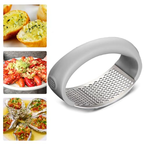 Garlic Press, Garlic Press Rocker Crusher Masher, Portable Manual High Performance Garlic Mincer, Garlic Chopper for Household Kitchen Appliances (Grey)