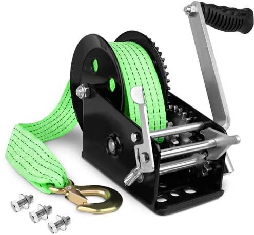 Zostera 3,500lbs Boat Trailer Hand Winch,with 33ft Strap,with Quick Installation Handle, Ratchet 4:1/8:1 Gear, Trailer Winch with Heavy Duty Hook,Crank Winch for Boat, Trailer, RV, ATV