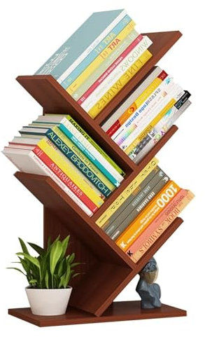 4-stufiges Baum-Bücherregal, bodenstehendes Retro-Bücherregal, Aufbewahrungsregal, Schreibtisch-Organizer-Regal aus Holz, freistehendes Boden-Desktop-Bücherregal, CD-Disp für Bücher, Zeitschriften,
