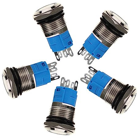 OKUMEYR 5 Stück 16 Mm Momentanschalter Rund Led 12 V Selbstverriegelnd Rostfrei Für Feuchte Umgebung Nachts Sichtbar