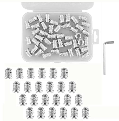 Inserti Filettati M6x15mm,100 Pezzi Zinco Bianco Dadi Esagonali a Testa Cieca Interni/Esterni + Chiave Inclusa | per Legno, Metallo Plastica Boccole Filettate Rivetti Filettati Inserti Autofilettanti