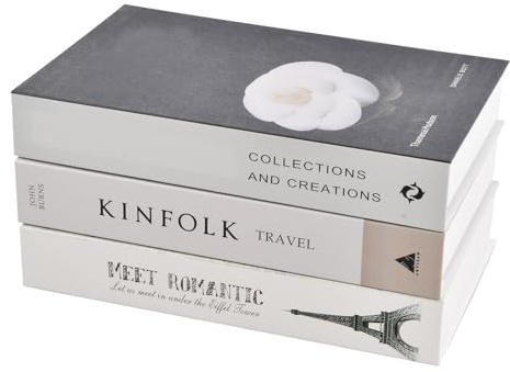 HoaaiGo Magnetic Decorative Fake Books, 3 PCS Fashion Book Box Set, Stacked Hardcover Faux, Black White Display with Storage, for Home/Office/Bookshelf