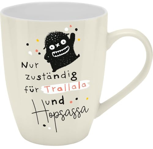 H:) PPY life Becher mit Motiv Trallala | Tasse mit Spruch, New Bone China Porzellan, 35 cl, mit Geschenkbaderole | lustiges Geschenk, Geburtstag | 74188