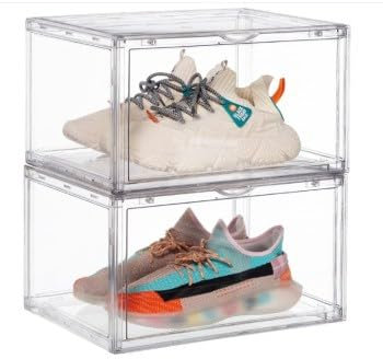 Buithafu Scatole per scarpe impilabili, trasparenti, confezione da 2, porta magnetica, per tacchi alti, stivali alla caviglia, décolleté, top